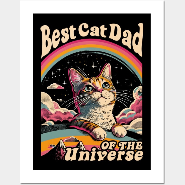 Best Cat Dad In The Universe 60s 70s Hippie Aesthetic Men Wall Art by Apocatnipse Meow